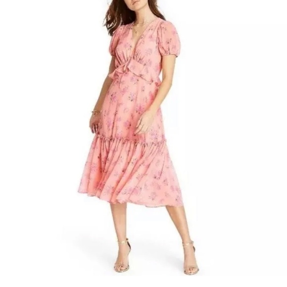 Loveshackfancy X Target Fleur Tiered Midi Dress In Pink Melon Size 12 - Picture 2 of 5